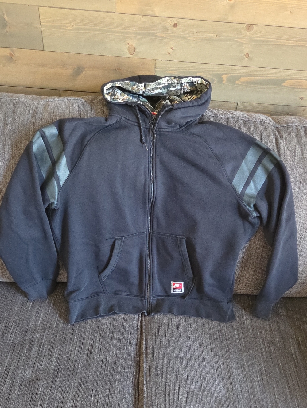 Nike Black Zip-Up Hooded Jacket with Camouflage Lined Hood